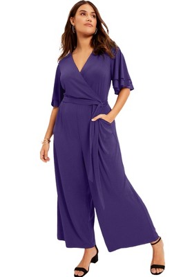 June + Vie by Roaman's Women's Plus Size Wide-Leg Jumpsuit