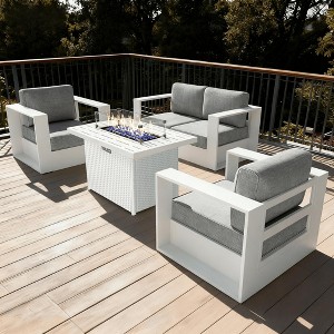 LayinSun 4 Piece Oversized Aluminum Outdoor Furniture Set, Patio Sofa Sets with Fire Pit Table, Deep Seating and Upgraded 6-inch Cushions - 1 of 4