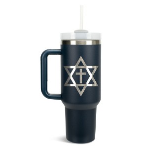 100 North Jewish Star of David Center Cross  Wrap-Around 40 Oz. Stainless Steel Water Bottle Coffee Mug, Spill & Leak Resistant, Travel Tumbler with - 1 of 4