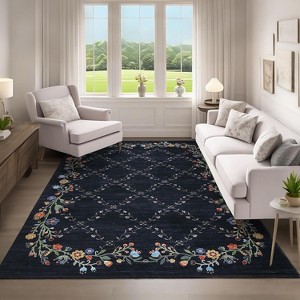 Washable Floral Area Rugs for Living Room - Modern Non-Slip Large Low Pile Carpet with Machine Washable Backing for Bedroom Home Decor - 1 of 4