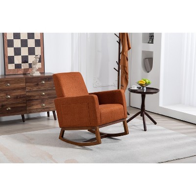 TOAOTBNBO Modern Accent Chair with Two Side Pocket, Cozy Arm Chair with High-density Sponge Comfortable Rocking Chair for Bedroom, Brown