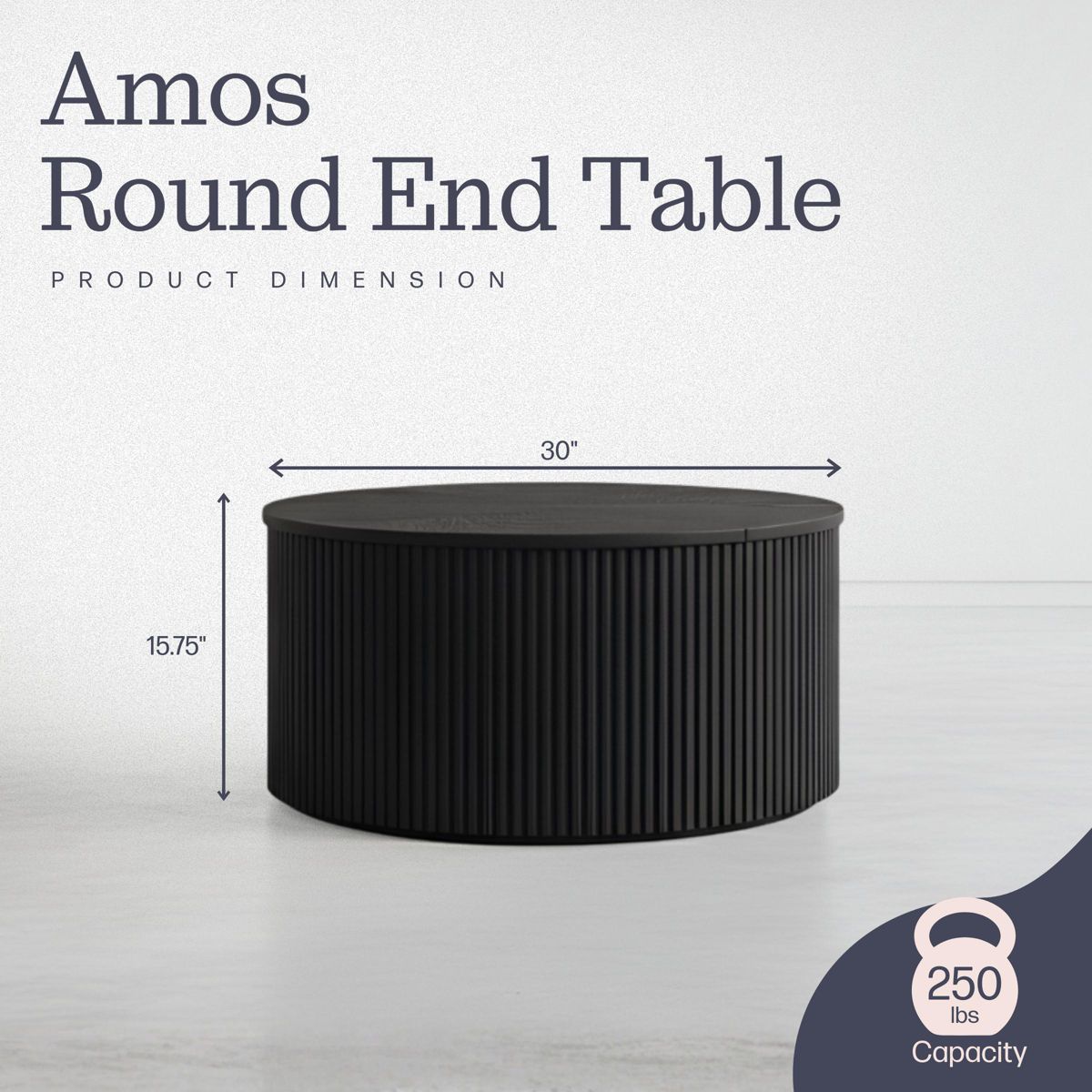 Alaterre Furniture Amos Round Coffee Table for Living Room - 30 Inch Solid Wood Center Table - Mid Century Modern Living Room Furniture (Black) - thumbnail 9