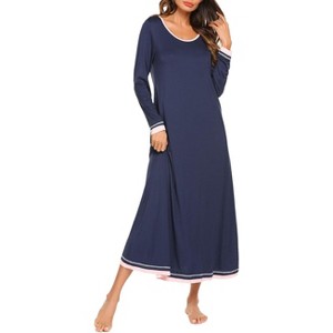 Ekouaer Nightgown Women Long Sleeve Sleepwear Full Length Long Nightshirt Soft Loungewear - 1 of 4