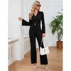 Clearlove Women's Two Piece Outfit Button Down Shirt Wide Leg Pants Set Long Sleeve Lounge Suit - 2 of 4