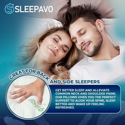 Queen Size Cooling Memory Foam Bamboo Bed Pillows - 4 Pack