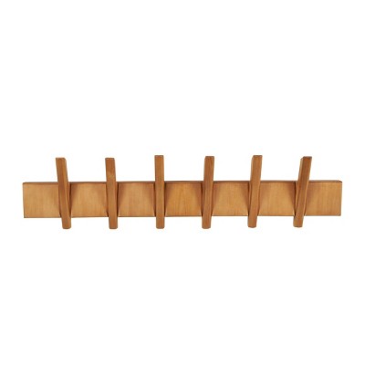 9x36 Wood Minimalistic 6 Hanger Wall Hook Brown - Olivia & May
