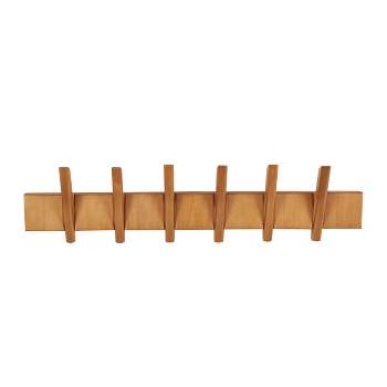 9"x36" Wood Minimalistic 6 Hanger Wall Hook Brown - Olivia & May