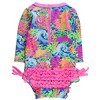 RuffleButts Baby Girls UPF50+ Sun Protected Neon Long Sleeve One Piece Rash Guard Swimsuit, with Signature Rear Ruffle - 2 of 2