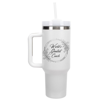 Elanze Designs World's Greatest Coach Myth Legend Floral 40 oz. Stainless Steel, Large Water Bottle Coffee Mug, Spill & Leak Resistant, Thermal Travel