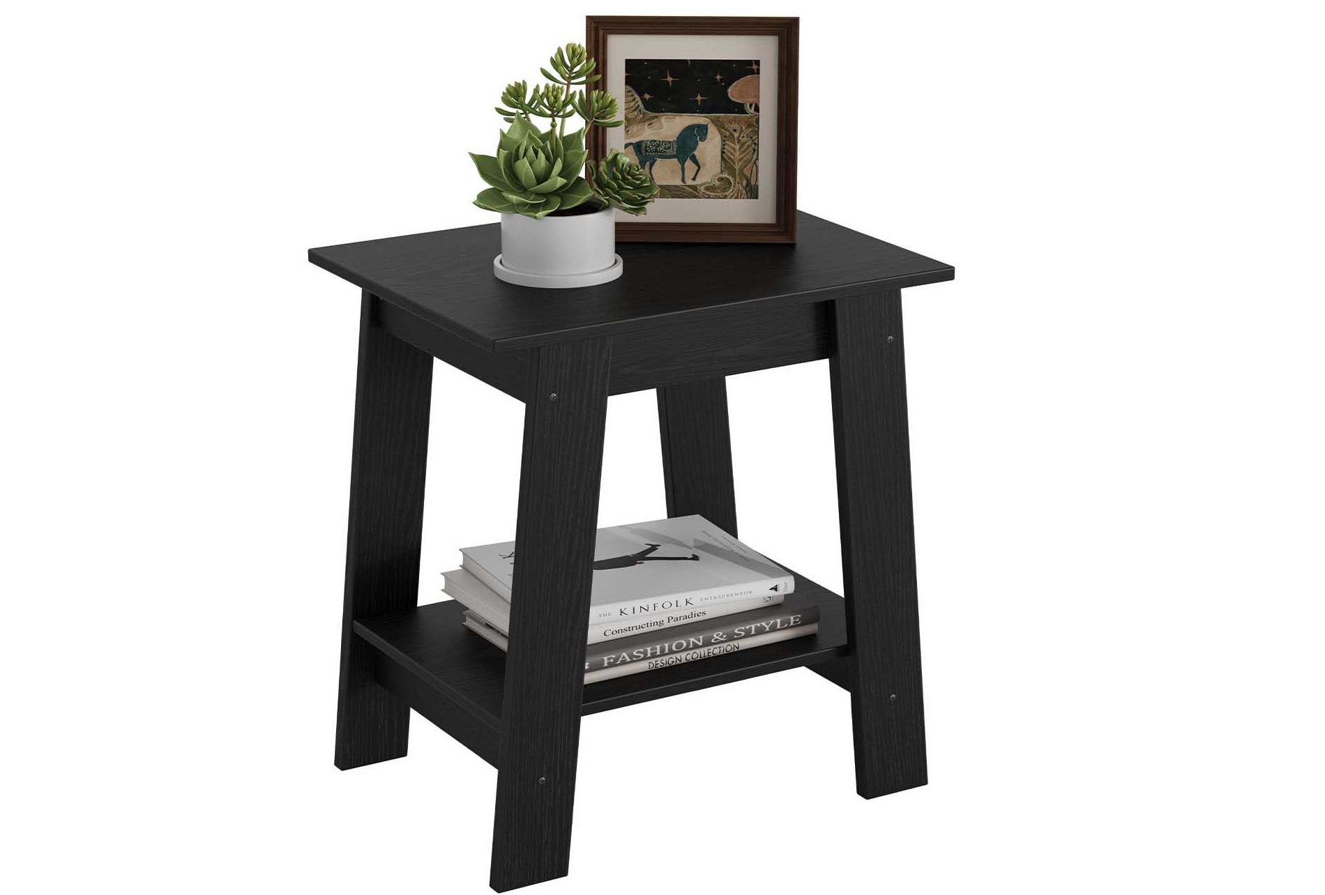 GustoWave Simplistic End Table, Narrow Side Table with 2 Tier Storage Shelf, Small Space Side Table for Bedroom