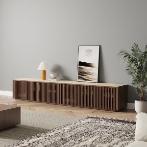 POVISON 95"Modern Minimalist Wood TV Stand with Matte Sintered Stone Tabletop, Slatted Entertainment Center, Wood TV Console, Perfect for 85-inch TVs - 1 of 4