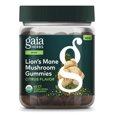 Gaia Herbs Lion's Mane Mushroom - Natural Brain Support Supplement - Organic - Free from Gluten, Soy & Dairy - 60 Vegan Gummies (30 Servings)