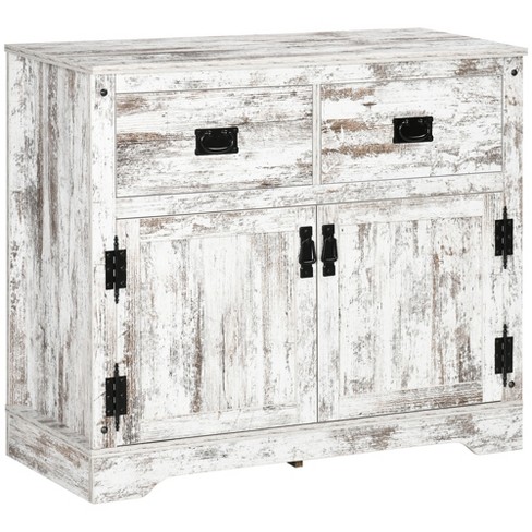 Wood Tall Storage Cabinet with Door Distressed White Rustic – Wehomz