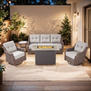 Gymojoy Outdoor Sofa Swivel Chairs with Fire Pit Table Patio Funiture Set - 1 of 4