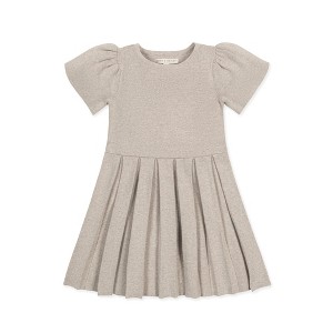 Hope & Henry Girls' Short Sleeve Pleated Sweater Dress, Light Taupe Heather, 6-12 Months - 1 of 4