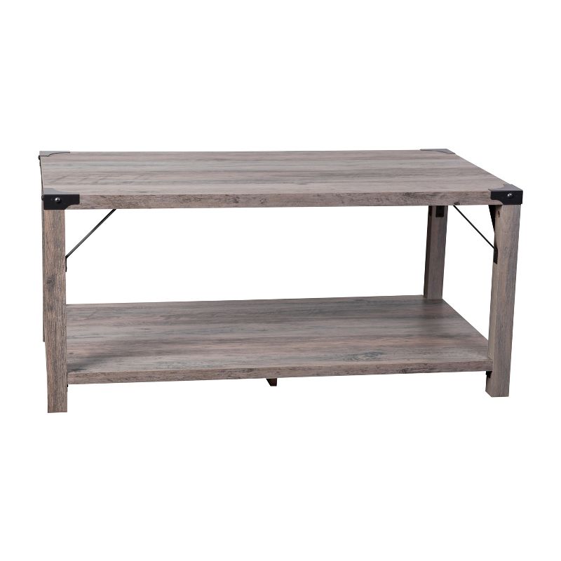 Flash Furniture Wyatt Modern Farmhouse Wooden 2 Tier Coffee Table with Metal Corner Accents and Cross Bracing, 1 of 12