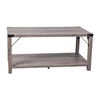 Merrick Lane Modern Farmhouse Engineered Wood Coffee Table and Powder Coated Steel Accents