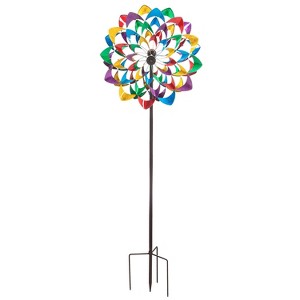 Evergreen 84"H Wind Powered Lighted Wind Spinner, Multicolor Flower - 1 of 4