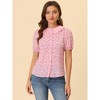 Allegra K Women's Floral Pleated Collar Puff Sleeves Button Down Shirt - 2 of 4