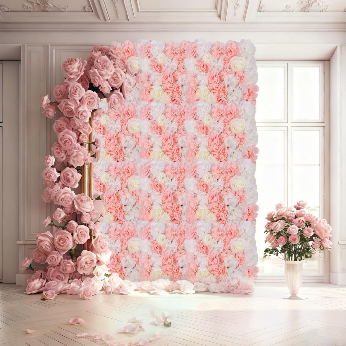 Elegant 3D Silk Artificial Rose Flower Wall Panels – Luxury Floral Backdrop for Wedding, Party, Photo Booth, Home Decor – Easy Assembly, 12-Pack