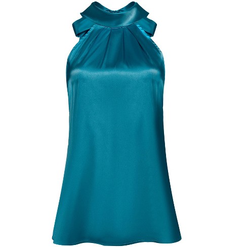 Allegra K Women's Elegant Satin Sleeveless Bow Tie Mock Neck Solid