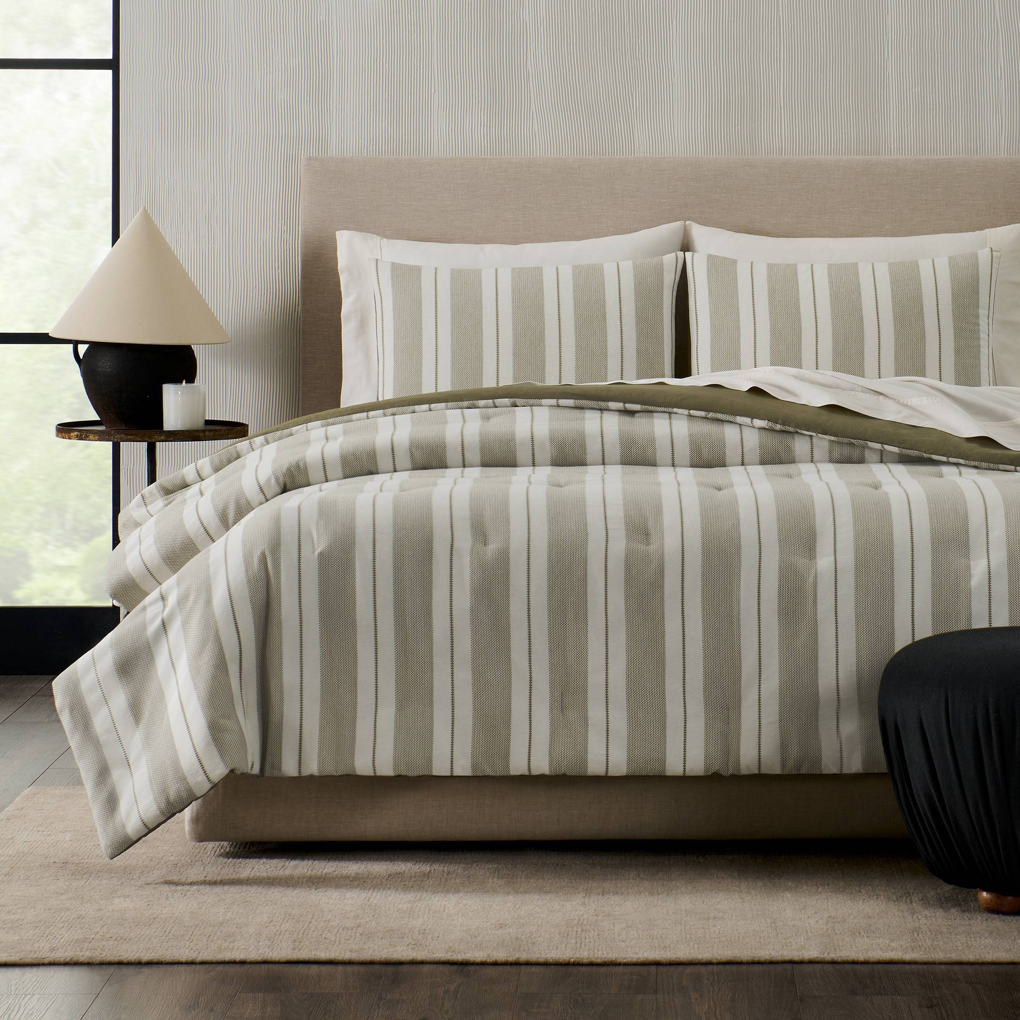 Jeremiah Brent Home 3pc Full/Queen Textured Stripe Cotton Comforter Set Green