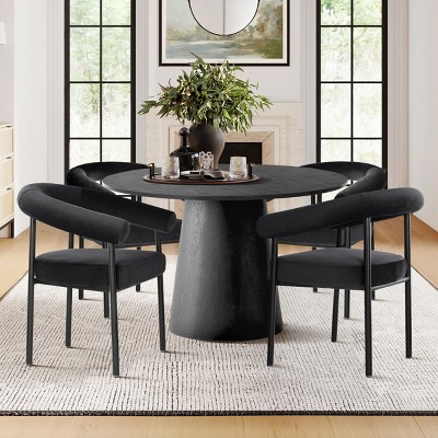 5-Piece Dining Set for 4 ,Wood 46" Round Dining Table with Upholstered Velvet Dining Chairs with Metal Legs for Dining Room-Tanpinhause