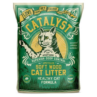 Catalyst Upcycled Natural Soft Wood Cat Litter Odor Control Deodorizing Clumping Dust Free Healthy Cat Formula, 20 Pounds