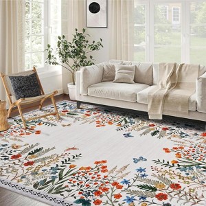 Washable Area Rug, Non-Slip Soft Large Floral Botanical Floor Carpet for Living Room, Bedroom, Dining Room & Home Office - 1 of 4