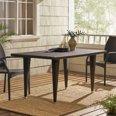 Outdoor Patio Table Waterproof Made of Woven Wicker for 8 People, Christopher Knight Home Dinning Table