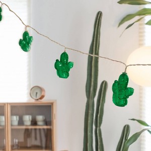 Perfect Holiday 10 LED with Cactus Battery Operated String Light - Warm White - 1 of 4