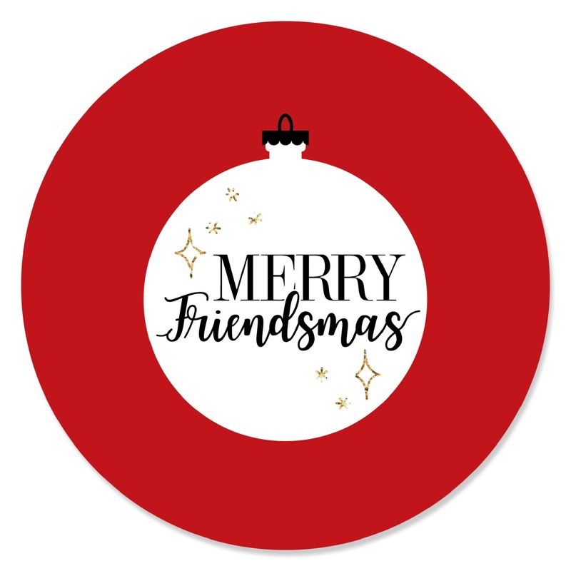 Big Dot of Happiness Red and Gold Friendsmas - Friends Christmas Party Circle Sticker Labels - 24 Count, 1 of 4