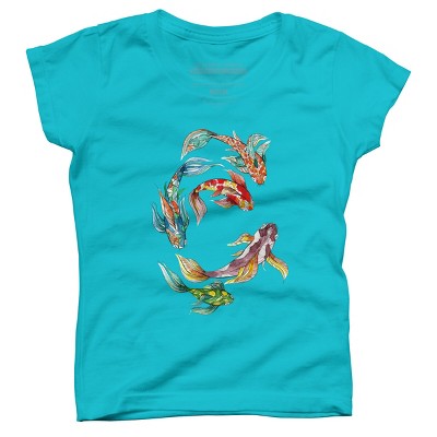 Girl's Design By Humans Watercolor and Ink Abstract Koi Fish By Owlsome T-Shirt