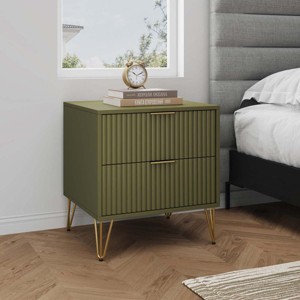 20" Modern Black 2 Drawer Nightstand with Fluted Design and Metal Legs, Pre-Assembled Bedside Table for Small Spaces -3irtyhousy - 1 of 4