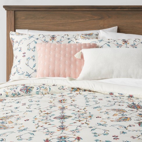 5pc Floral Border Print Comforter Bedding Set Blue/pink/yellow ...