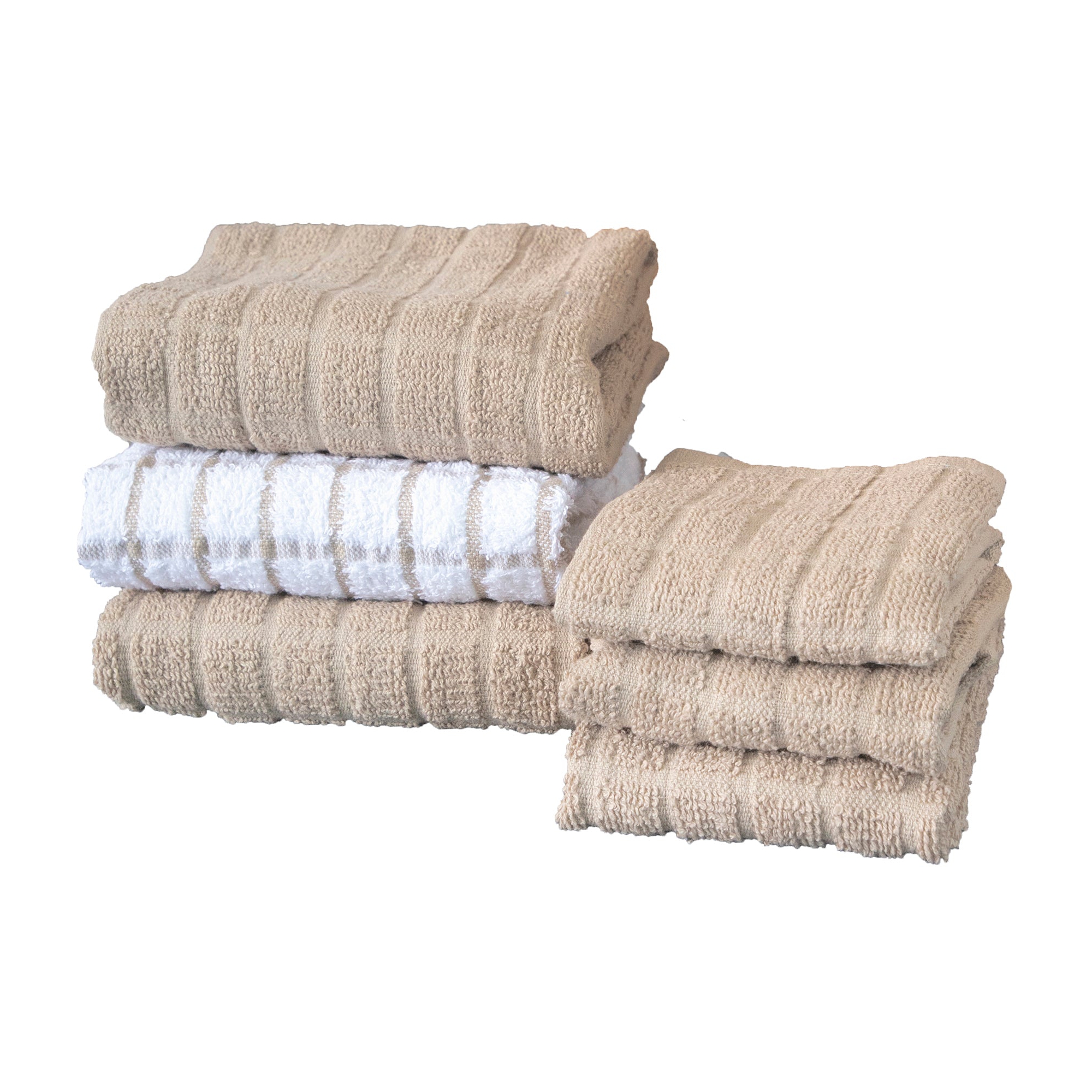 John Ritzenthaler Co. Terry Kitchen Towel and Dish Cloth Set of 3 Towels and 3 Dish Cloths Putty