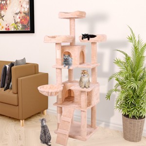 LAOTIES Multi Level Cat Tree with Ramps and Platforms,Tall Cat Climbing Frame with Plush Cover and Scratching Posts for Indoor Cats - 1 of 4
