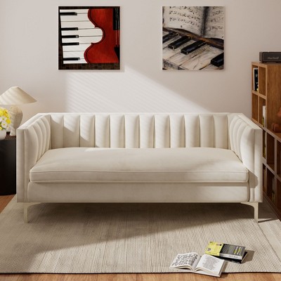 71 in. Wide Square Arm Velvet Mid-Century Square Sofa with Channel Tufted 3-Seater Couch - Morden Fort