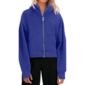 Imily Bela Women's zipper hoodie with a short cut, polo collar, casual cotton long sleeves, and thumb holes - 1 of 4