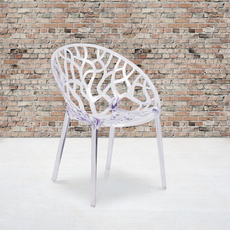 Emma and Oliver 4 Pack Transparent Oval Shaped Stacking Side Chair with Artistic Pattern Design, 2 of 12