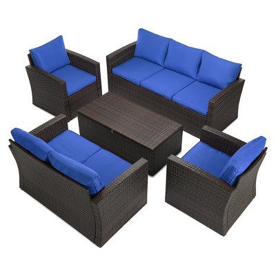 5 Piece Conversation Patio Sets with Cushions and Storage Coffee Table