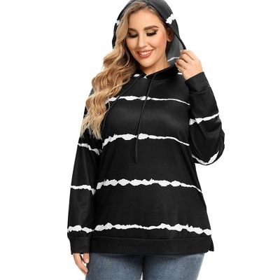 WhizMax Women Plus Size Striped Color Block hoodie Drawstring Long Sleeve Hooded Pullover Sweatshirt