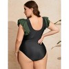 Women's Plus Size V Neck Swimwear One Piece Slimming Bathing Suit Halter Push Up Tummy Control Swimsuit - 2 of 4