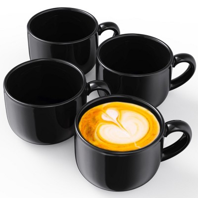 Omniware Teaz Cafe 24oz Jumbo Mug, Set of 4, Rustic Stoneware, Oversized Handle, Dishwasher Safe, Lead-Free, Vintage-Inspired Farmhouse Cup - Black