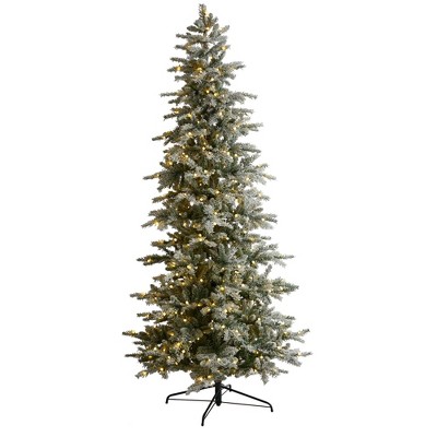 Nearly Natural 8.5-ft Slim Flocked Nova Scotia Spruce Artificial Christmas Tree