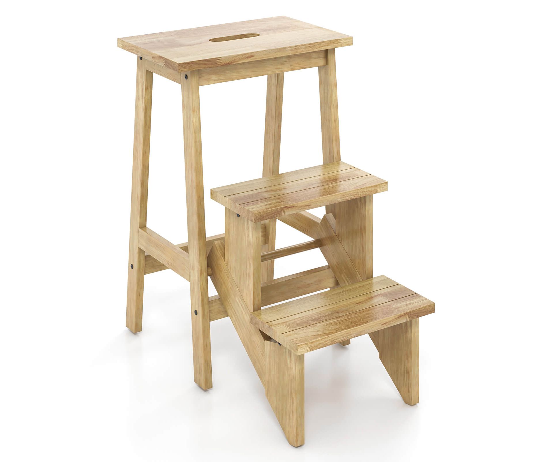 Costway 3 Tier Step Stool 3 in 1 Folding Ladder 24'' Storage Shelf Multi-function Natural