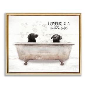 Stupell Industries Happiness is a Bubble Bath Dogs Floating Frame Canvas Art, Gold, 31" x 25" - 1 of 4