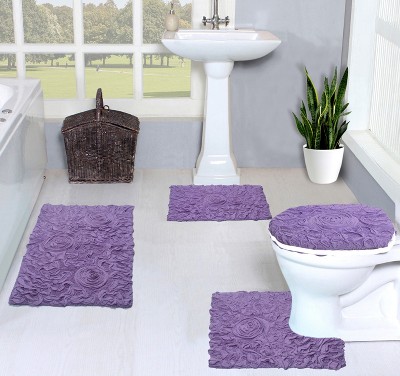 Bell Flower Collection Cotton Floral Pattern Tufted Bath Rug Set Pack of 4 - Home Weavers
