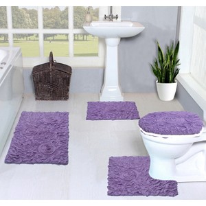 Bell Flower Collection Cotton Floral Pattern Tufted Bath Rug Set Pack of 4 - Home Weavers - 1 of 4