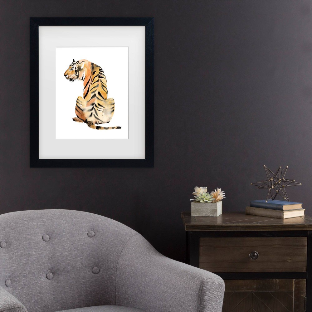 Trademark Fine Art 16"x20" Jennifer Goldberger Sitting Tiger II Matted Framed Art Black